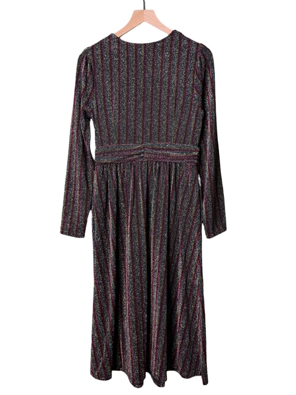 Boden Shimmer Glitter Long Sleeve Stripe Midi Dress Red‎ Black Green Size 8 - Picture 5 of 12